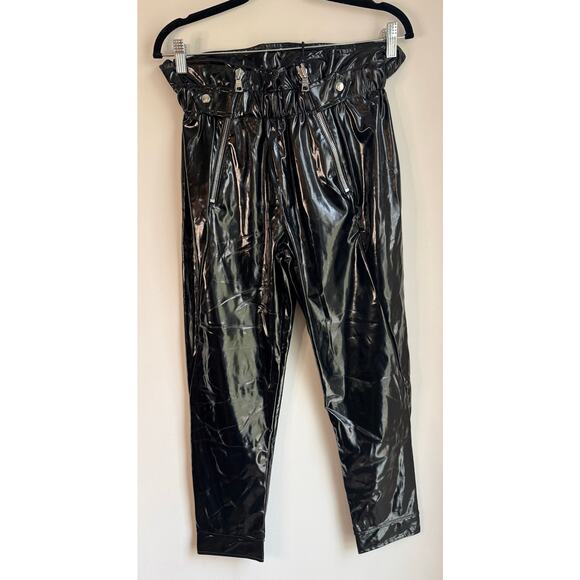 RTA Black Faux Leather Paperbag Pants Size S NWT – High Rise Cropped - Picture 2 of 5